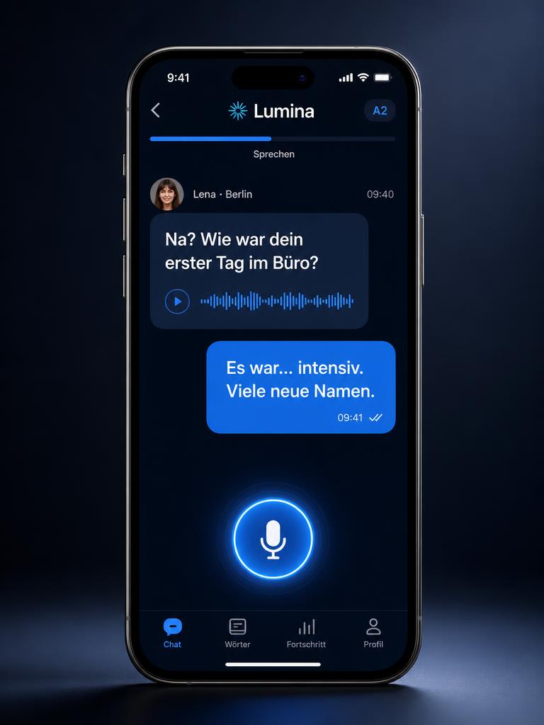 Lumina on a smartphone showing a live conversation waveform